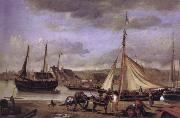Jean Baptiste Camille  Corot The Merchant-s Quay at Rouen oil